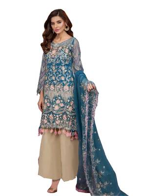Blue Embroidered Net Salwar 1