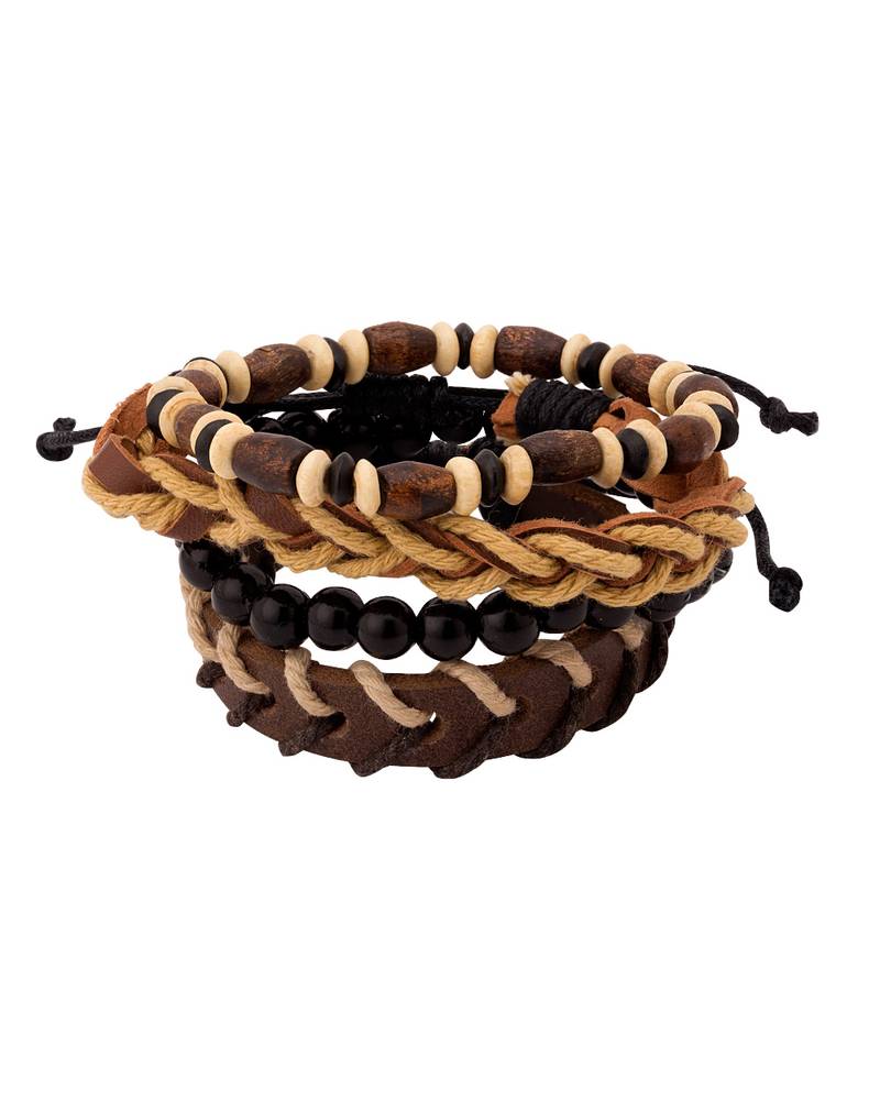Black Brown Beads And Leather Bracelet For Men Voylla 3091417