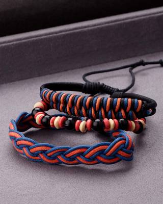 Cool Stacked Black Beads, Leather and Braided Bracelet Set of 3 1