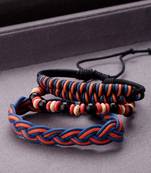 Cool Stacked Black Beads, Leather and Braided Bracelet Set of 3