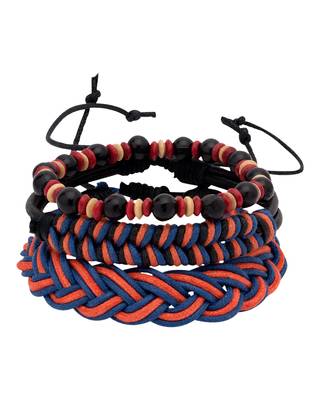 Cool Stacked Black Beads, Leather and Braided Bracelet Set of 3 2