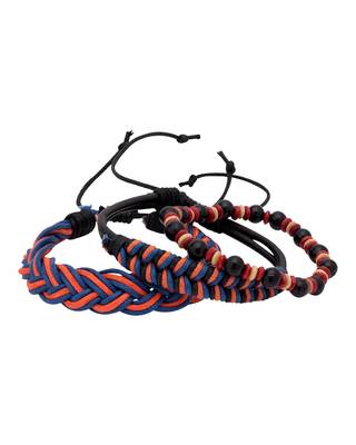 Cool Stacked Black Beads, Leather and Braided Bracelet Set of 3 3