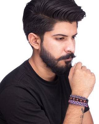 Cool Stacked Black Beads, Leather and Braided Bracelet Set of 3 4