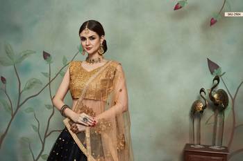 Black Thread Embroidery Net Unstitched Lehenga 4