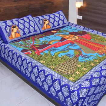 Multicolor  Cotton  Traditional King Size Double Bed Sheet With 2 Pillow Covers 1