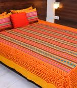 Yellow  Cotton Rajasthani Jaipuri Sanganeri Traditional King Size Double Bed Sheet With 2 Pillow Covers