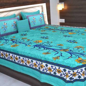 Multicolor  Cotton  Traditional King Size Double Bed Sheet With 2 Pillow Covers 1