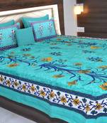 Multicolor  Cotton  Traditional King Size Double Bed Sheet With 2 Pillow Covers