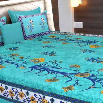 Multicolor  Cotton  Traditional King Size Double Bed Sheet With 2 Pillow Covers 2