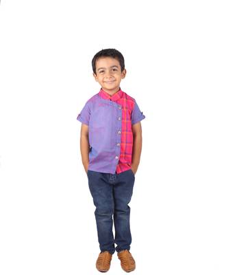 Lavender and Pink checks Overlapping Casual shirt 1