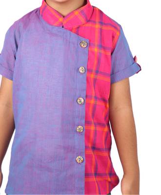 Lavender and Pink checks Overlapping Casual shirt 2