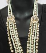 Crystal Pearl Gold Plated Long Necklace Earring Tika Set