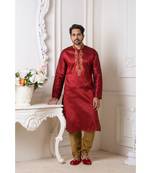 Maroon color Mulbury plain silk Kurta pyjama for men