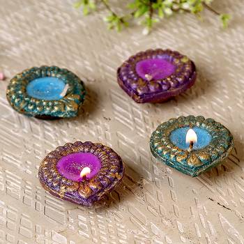 Handcrafted Wax Filled Terracotta Diyas - Set Of 4 2