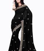 Black embroidered Faux Georgette saree with blouse