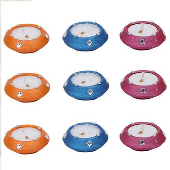 Handpainted Wax Filled Terracotta Diyas - Set Of 6 3