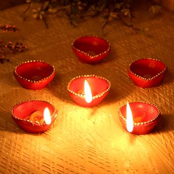 Traditional Painted Terracotta Diyas- Set Of 10 1