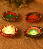 Handcrafted Wax Filled Big Terracotta Diyas - Set Of 4