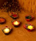 Kalash Design Handpainted Terracotta Diyas - Set Of 6
