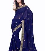 Navy Blue embroidered Faux Georgette saree with blouse