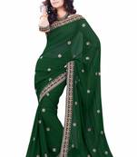 Dark Green embroidered Faux Georgette saree with blouse