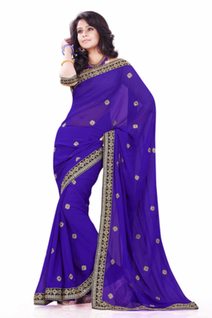 Purple embroidered Faux Georgette saree with blouse