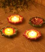 Circular Design Handpainted Terracotta Diyas- Set Of 4
