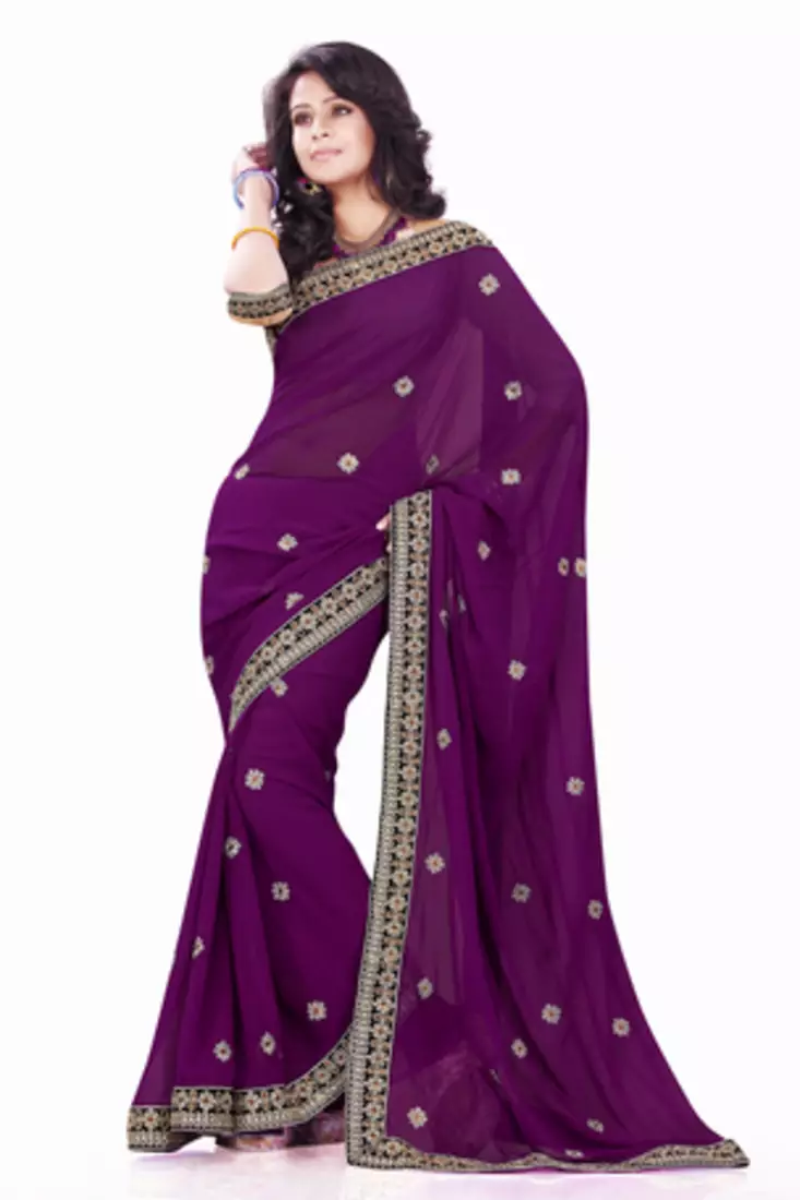 Wine embroidered Faux Georgette saree with blouse