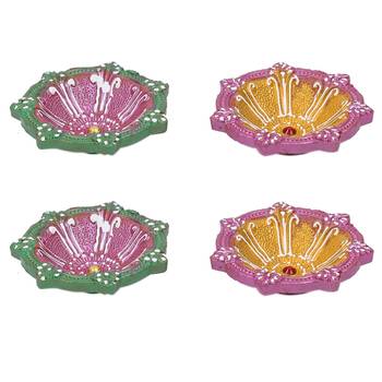 Circular Design Handpainted Terracotta Diyas- Set Of 4 3