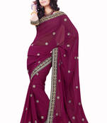 Wine embroidered Faux Georgette saree with blouse