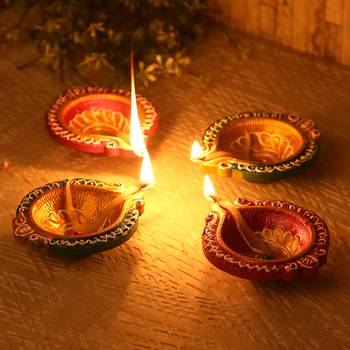 Hnadcrafted Multicolour Terracotta Diyas-Set Of 4 1