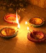 Hnadcrafted Multicolour Terracotta Diyas-Set Of 4