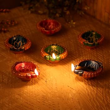 Small Handpainted Terracotta Diyas - Set Of 12 1