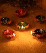 Small Handpainted Terracotta Diyas - Set Of 12