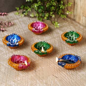 Small Handpainted Terracotta Diyas - Set Of 12 2