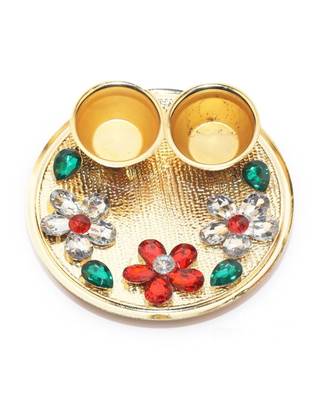 Kumkum Tilak Thali with Two Katoris, Haldi Kumkum Rakhi thali Set, Pooja thali, Festival Kumkum Vati 2