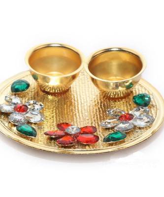 Kumkum Tilak Thali with Two Katoris, Haldi Kumkum Rakhi thali Set, Pooja thali, Festival Kumkum Vati 3