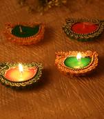 Swan Designed Handpainted Terracotta Diyas-Set Of 4