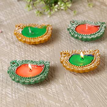 Swan Designed Handpainted Terracotta Diyas-Set Of 4 2