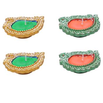 Swan Designed Handpainted Terracotta Diyas-Set Of 4 3
