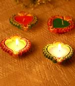 Multicoloured Wax Filled Terracotta Diyas-Set Of 4