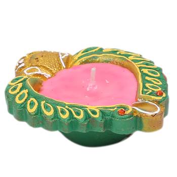 Multicoloured Wax Filled Terracotta Diyas-Set Of 4 4