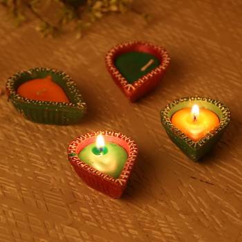 Traditional Painted Terracotta Diyas- Set Of 4 1