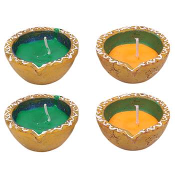 Wax Filled Circular Design Terracotta Diyas-Set Of 4 3
