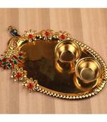 Peacock Shape Kumkum Tilak Thali with Two Katoris, Haldi Kumkum Rakhi thali Set, Pooja thali, Festival Kumkum vati