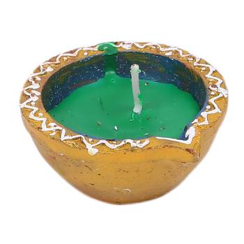 Wax Filled Circular Design Terracotta Diyas-Set Of 4 4