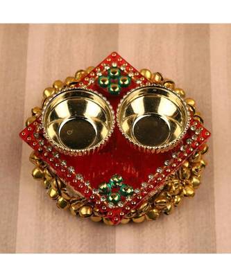 Kumkum Tilak Vati with Two Katoris, Haldi Kumkum Rakhi thali Set, Pooja thali, Festival Kumkum Thali 1