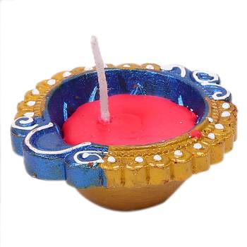 Small Handpainted Wax Filled Terracotta Diyas - Set Of 12 4
