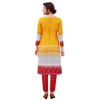 Orange printed crepe unstitched Dress material 2