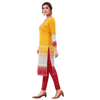Orange printed crepe unstitched Dress material 3